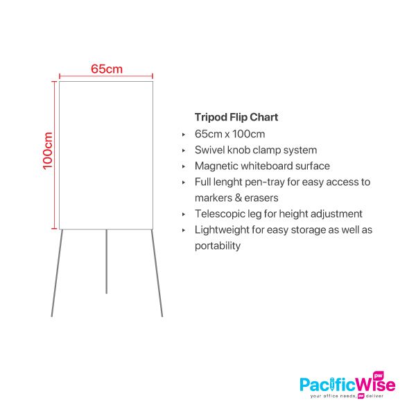 Flip chart: height adjustable with telescopic legs